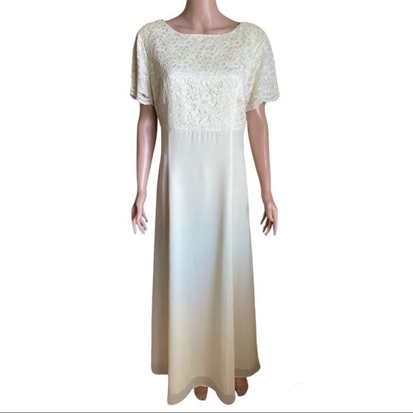 VTG Lanz of Salzburg Pale Yellow/Ivory Lace Gown Mother of the Bride Size 12 - Picture 1 of 11